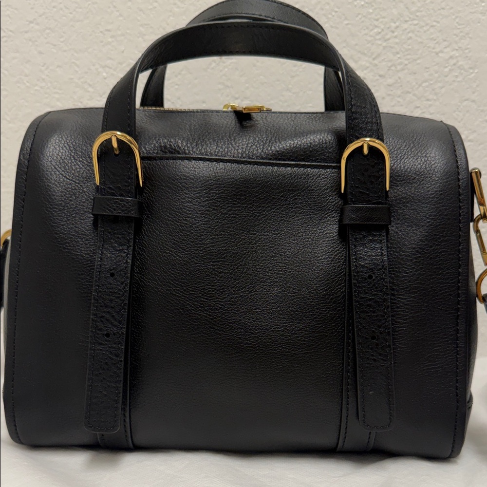 Fossil Black Leather Satchel with Gold Hardware
